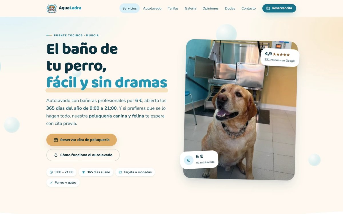 Portada de aqualadra.com en ordenador