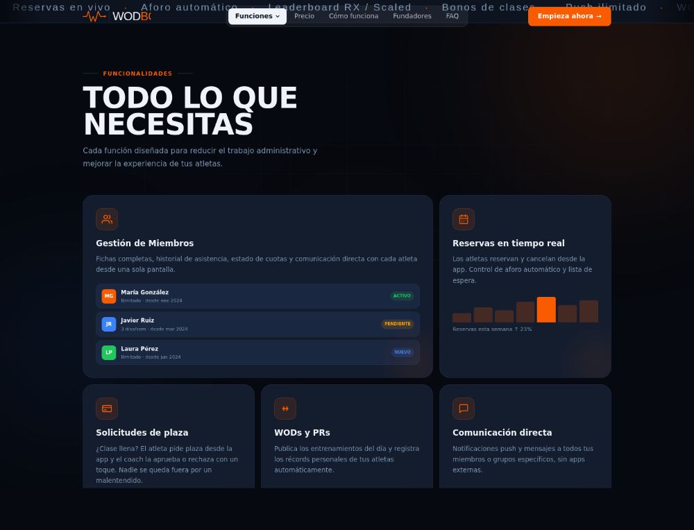 Sección de funcionalidades de wodbox.xyz
