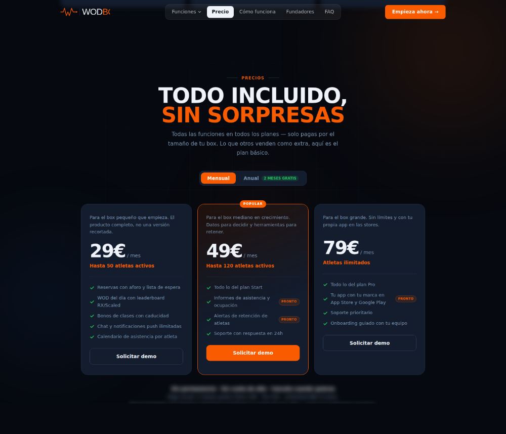 Sección de precio de wodbox.xyz